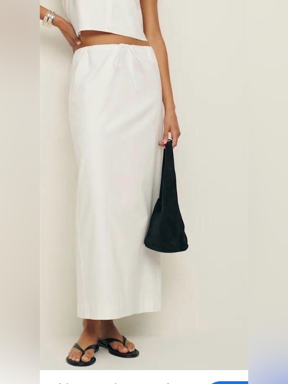 Reformation White Linen Midi Skirt